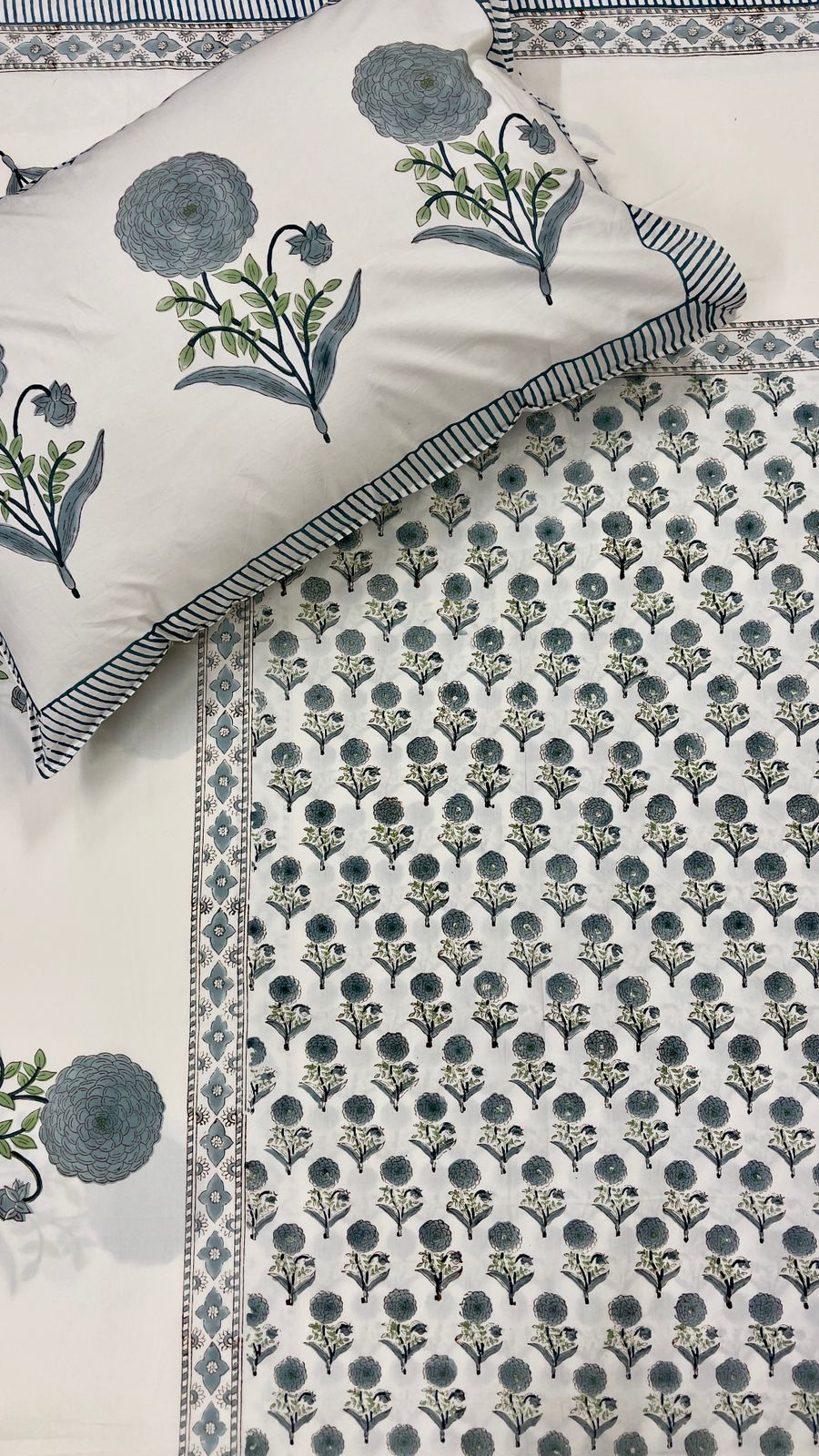Azure Blossom Handblock printed Cotton Bedsheet