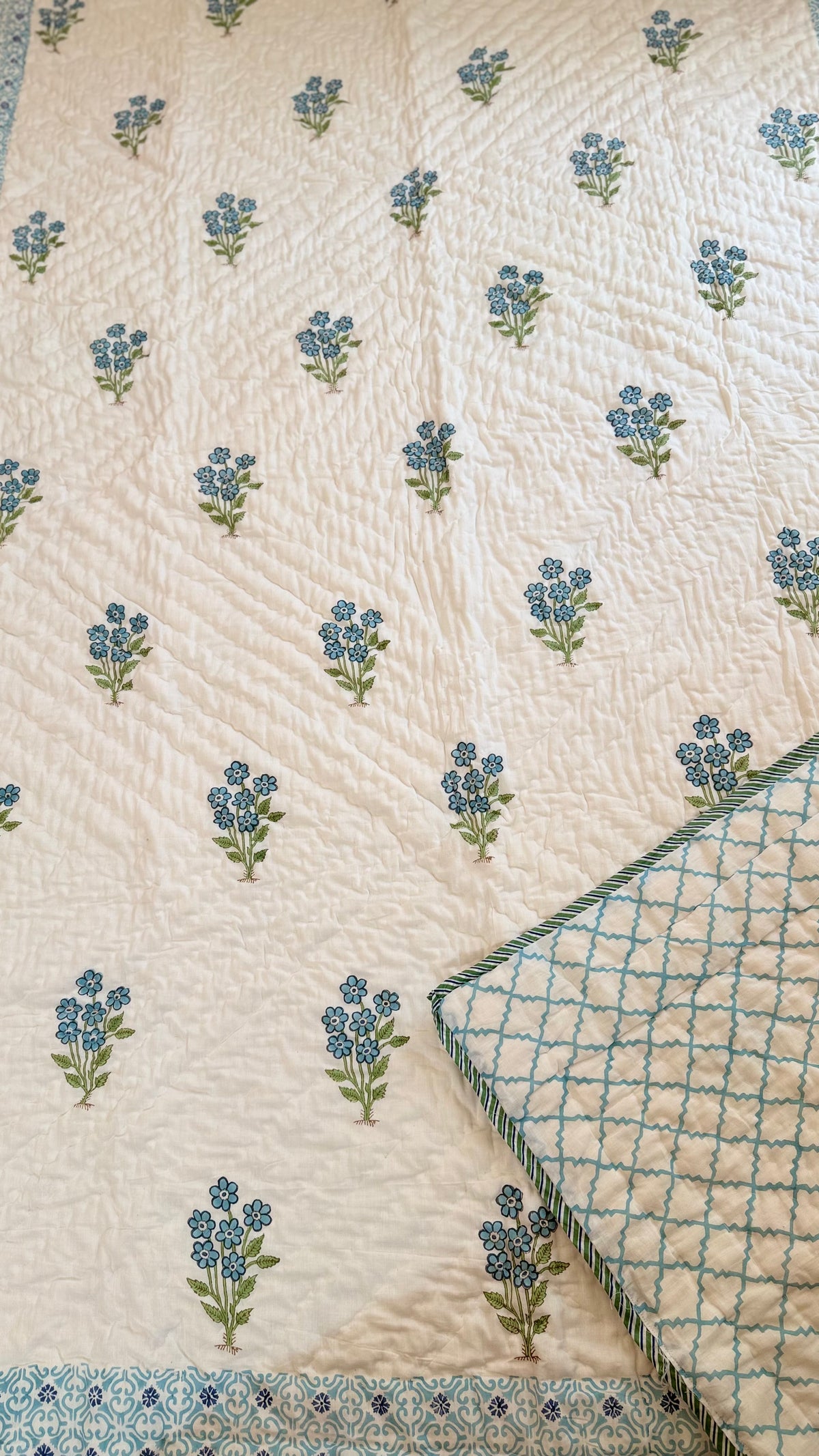 Bluebell Breeze Mul Mul Cotton Handblock Printed Quilt