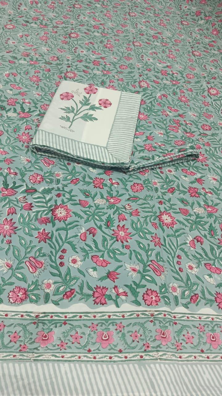 Gulabi Bagh Garden Handblock Printed Cotton Bedsheet
