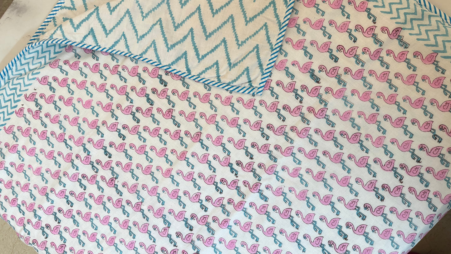 Flamingo Bliss Handblock Print Mul Mul Cotton Dohar