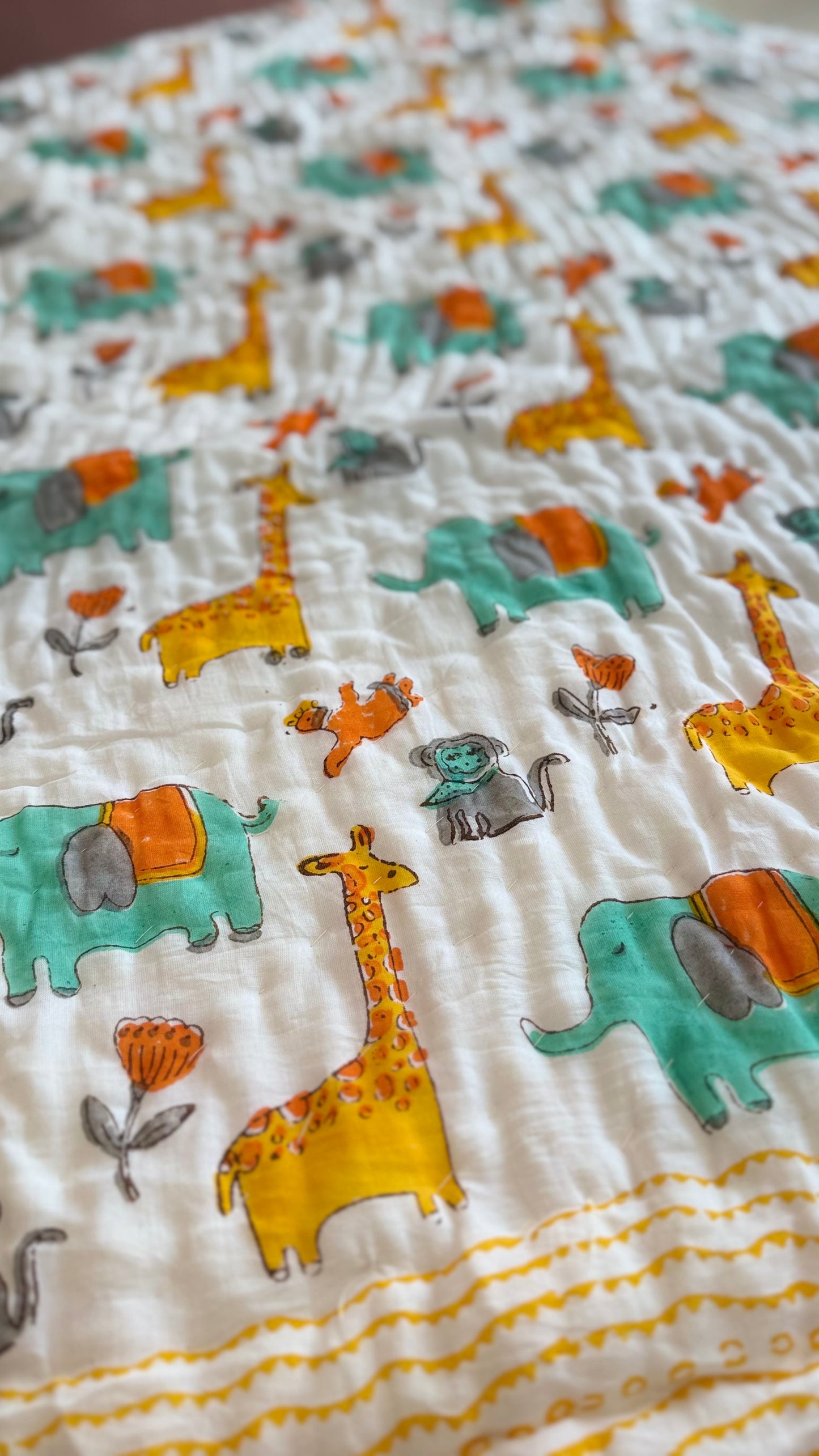 Wild wanderers- Handblock Print Mul Mul cotton Quilt