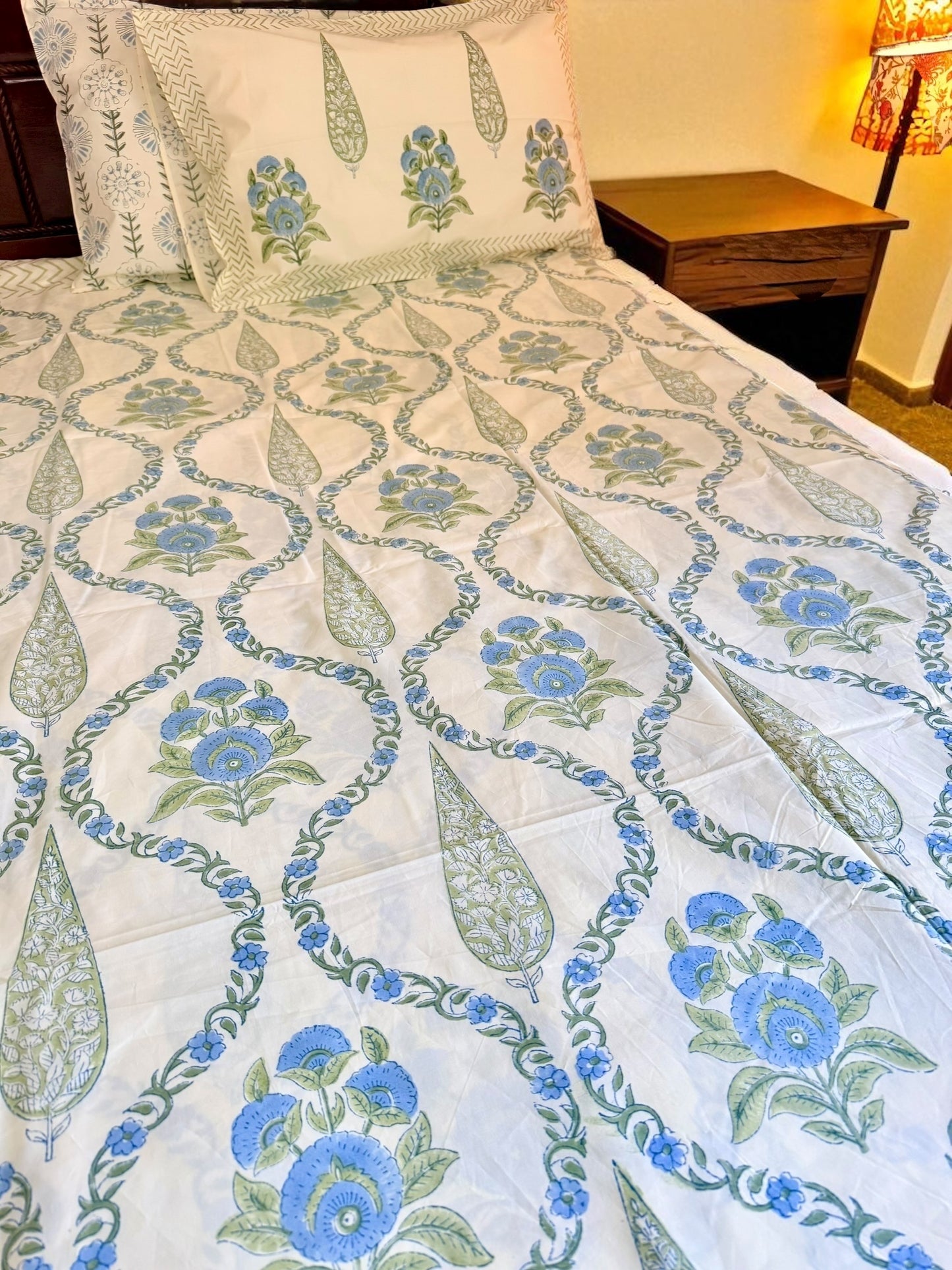Neel Bel Jaal Handblock Printed Cotton Bedsheet