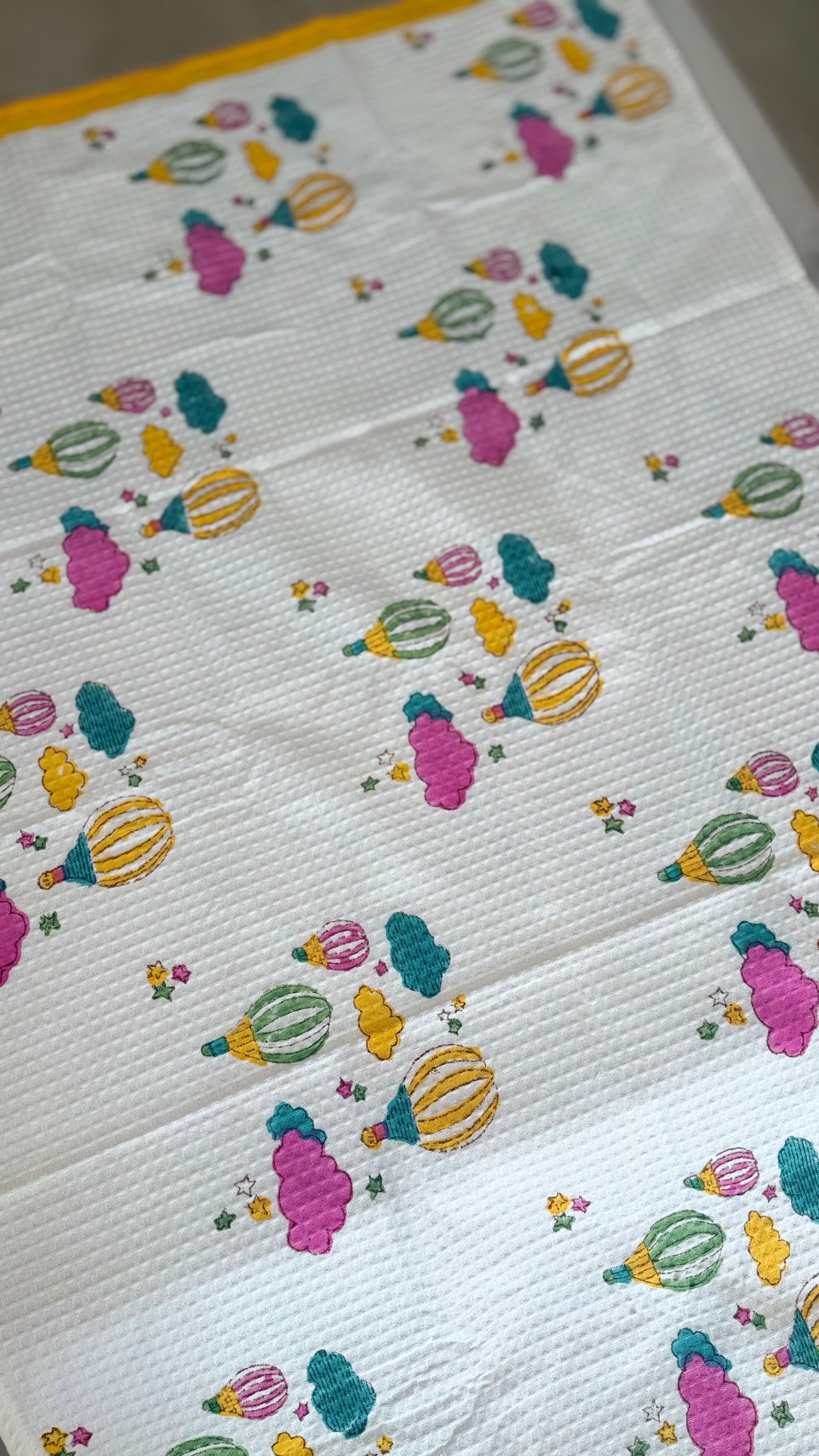 Kids Yellow Pink Balloon Adventures Towel