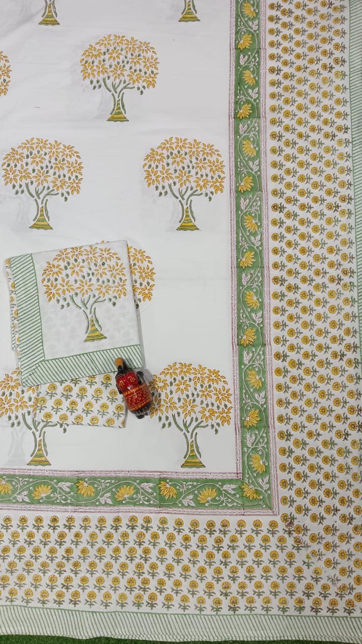 Royal Mughal Buta Garden Handblock Printed Cotton Bedsheet