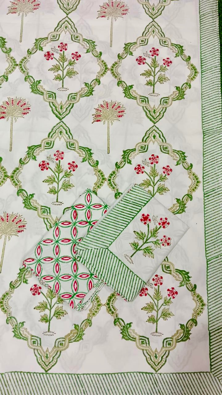 Gulmohar Courtyard Handblock Printed Cotton Bedsheet