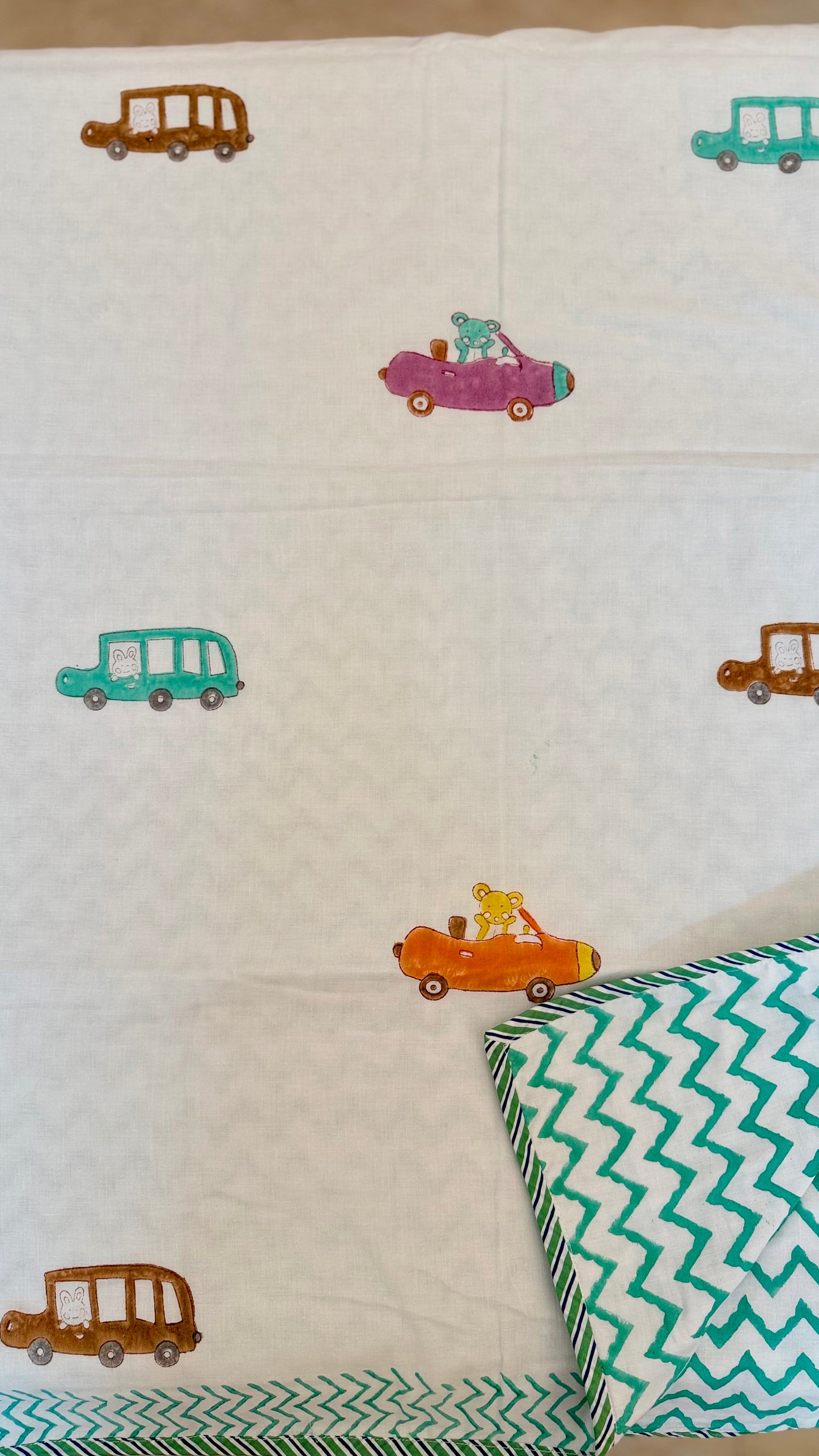 Car Parade Print Handblock Print Mul Mul Cotton Dohar