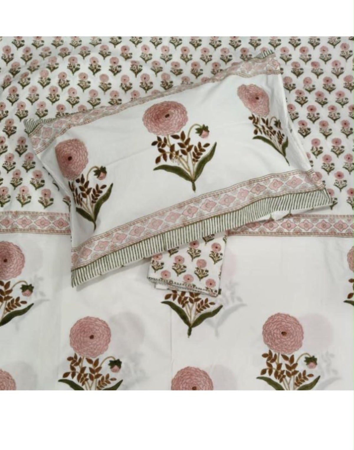 Blush Garden Handblock Printed Cotton Bedsheet