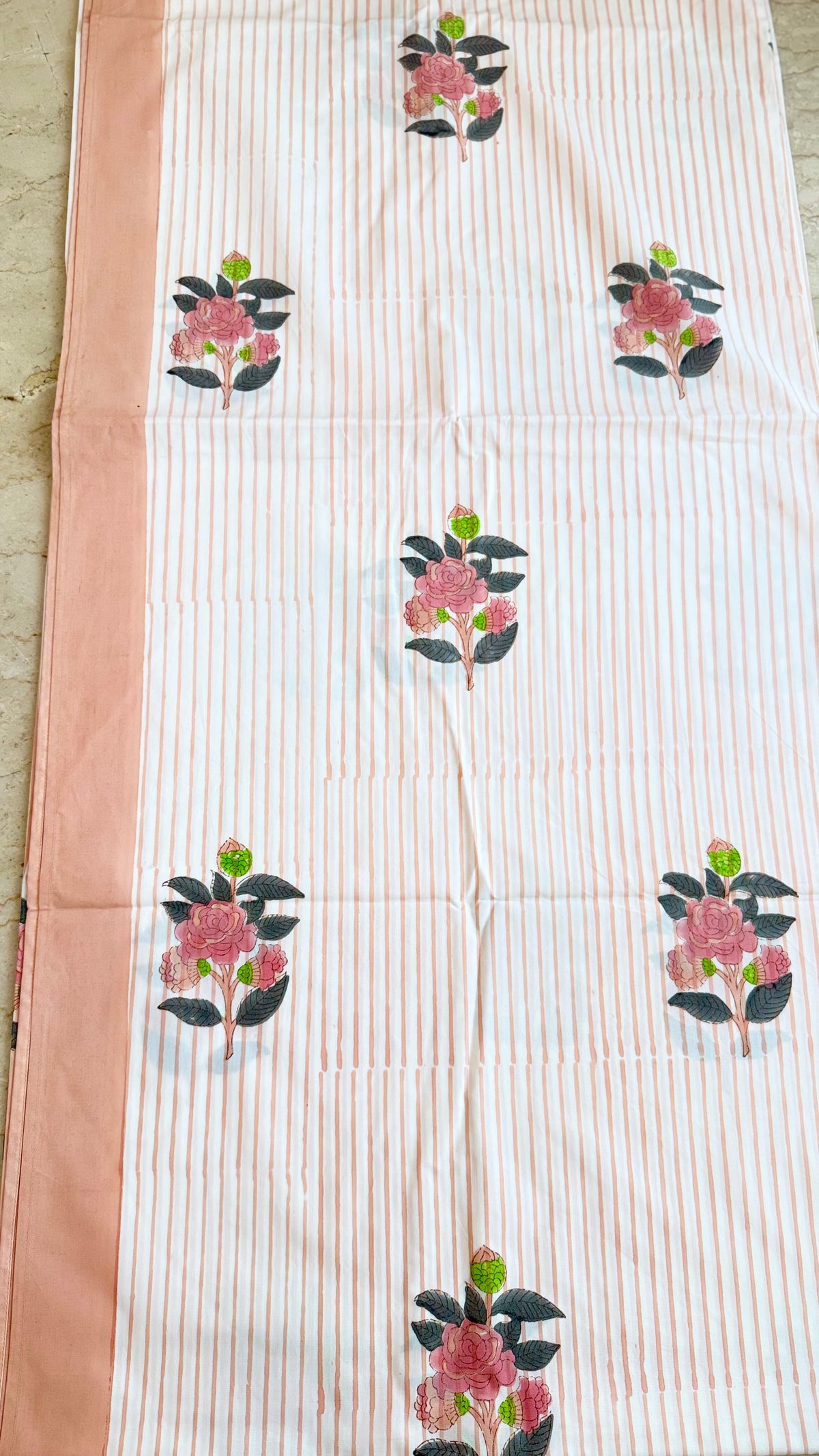 Peach Blossom Handblock Printed Cotton Bedsheet