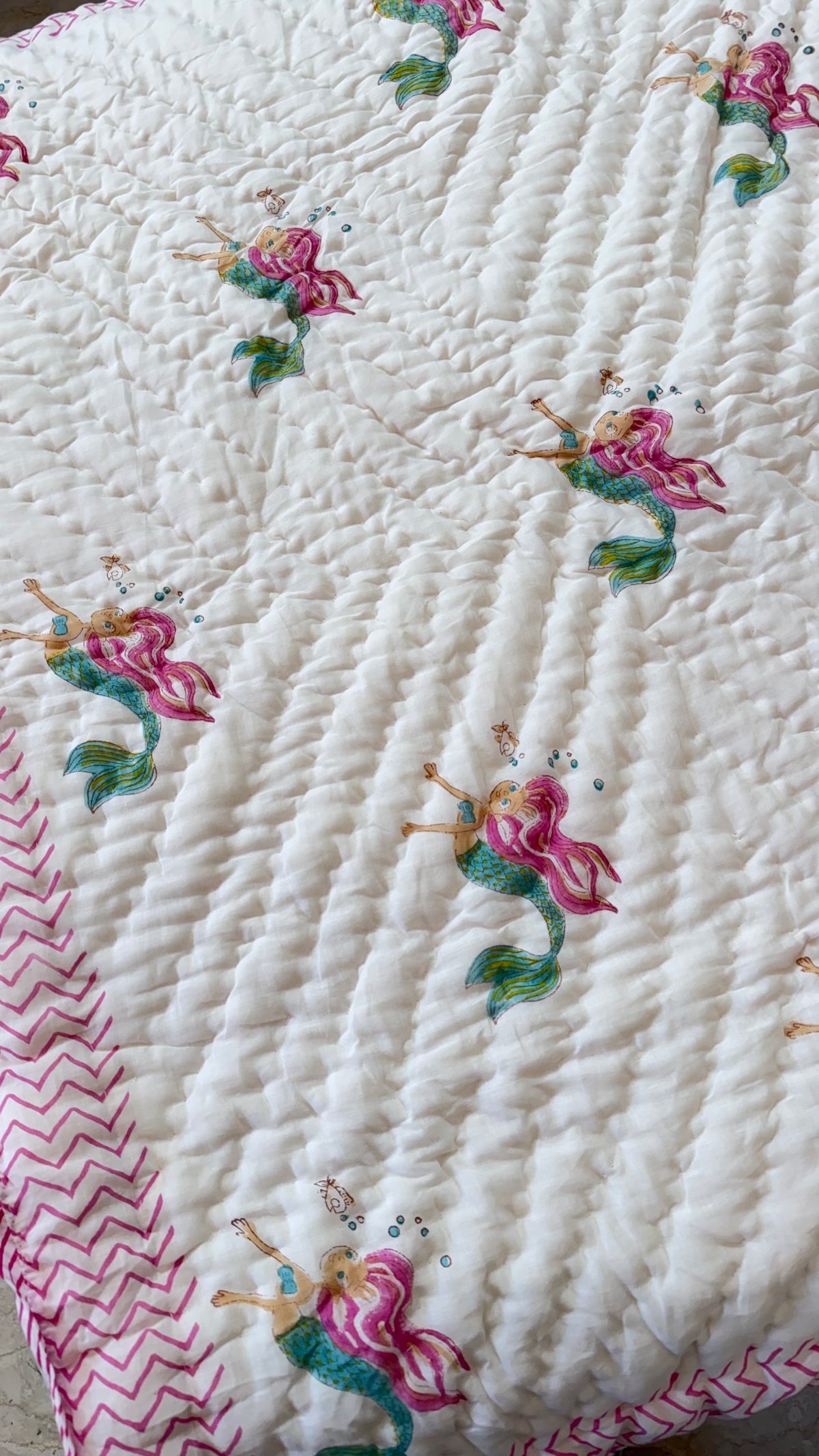 Mermaid- Handblock Print Mul Mul cotton Quilt