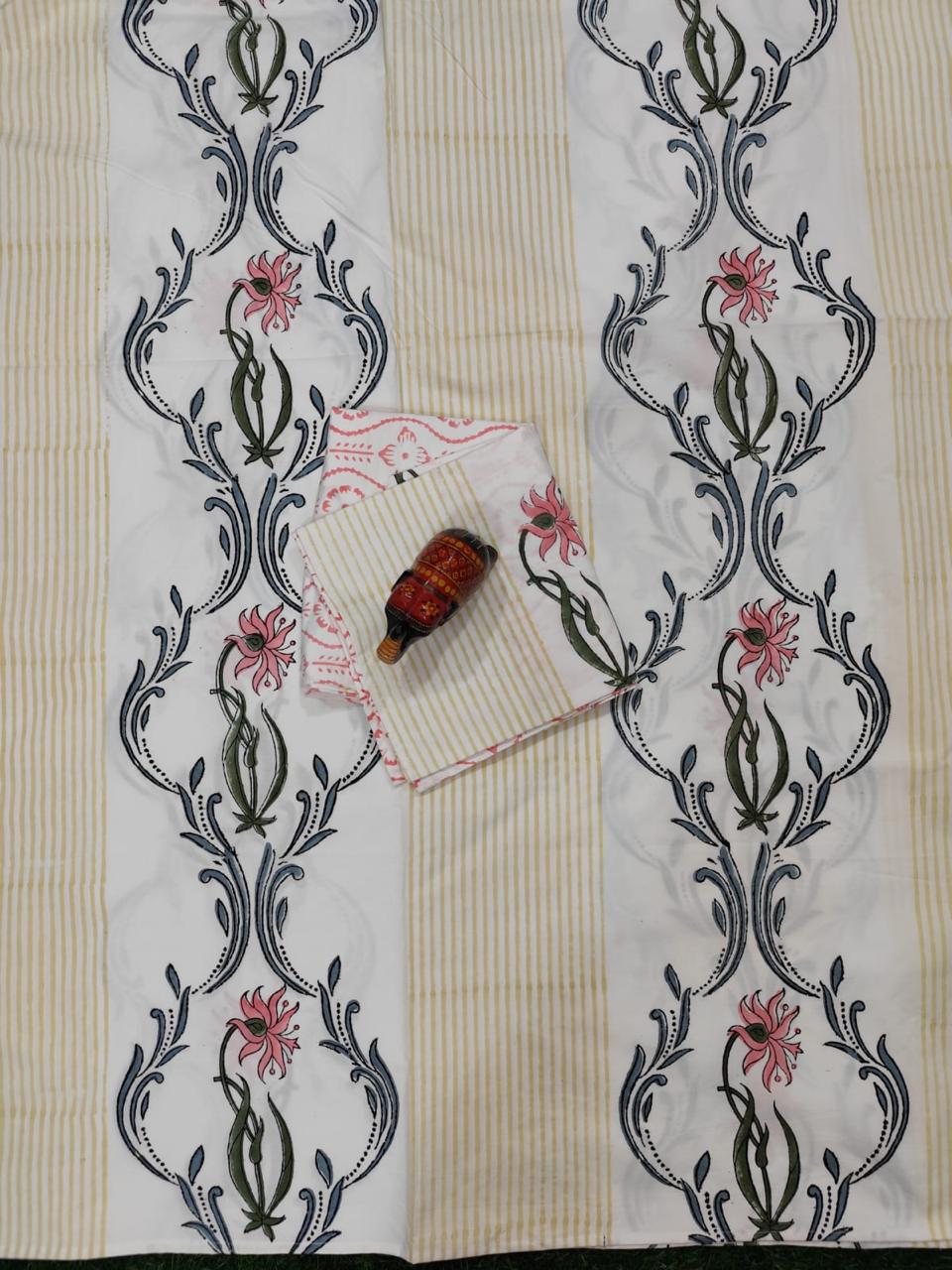 Pink Vine Garden Handblock Printed Cotton Bedsheet