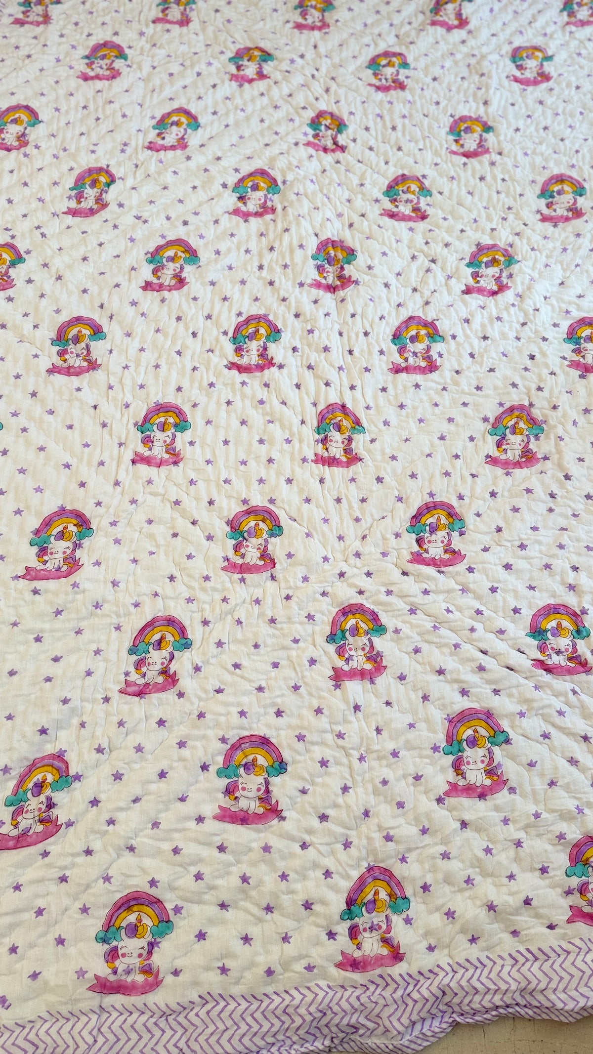 Unicorn stars- Handblock Print Mul Mul cotton Quilt