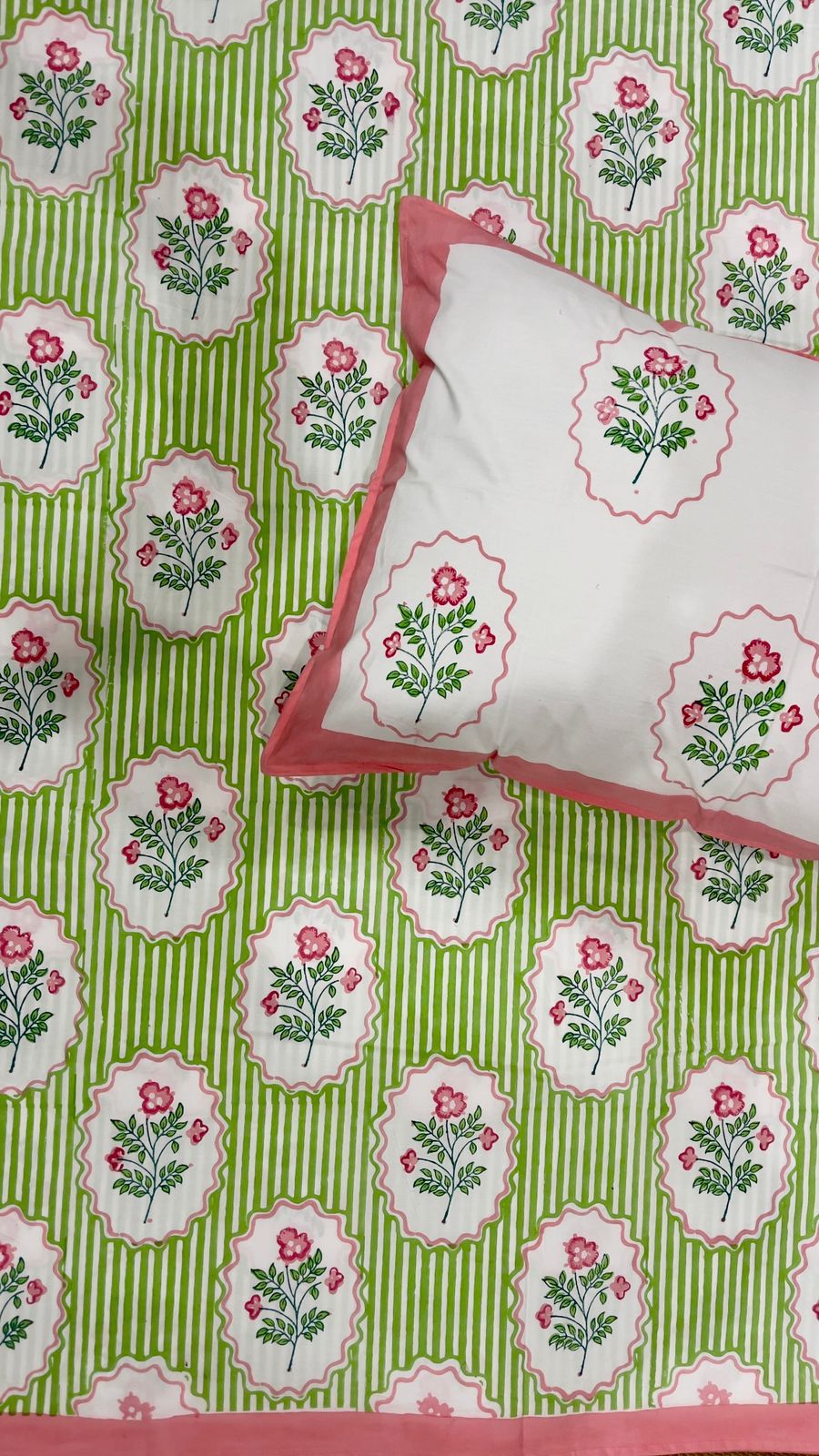 Meadow Stripe Bloom Handblock printed cotton Bedsheet