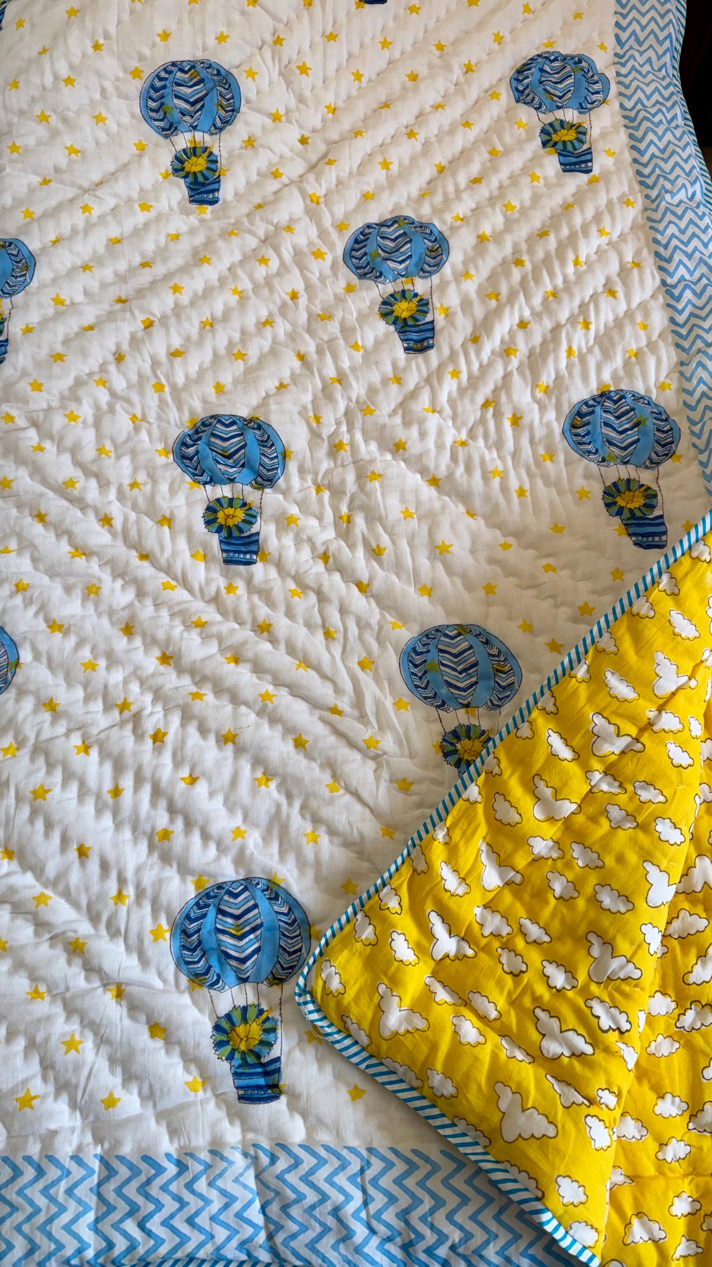 Balloon Dreams Handblock Print Mul Mul Cotton Quilt