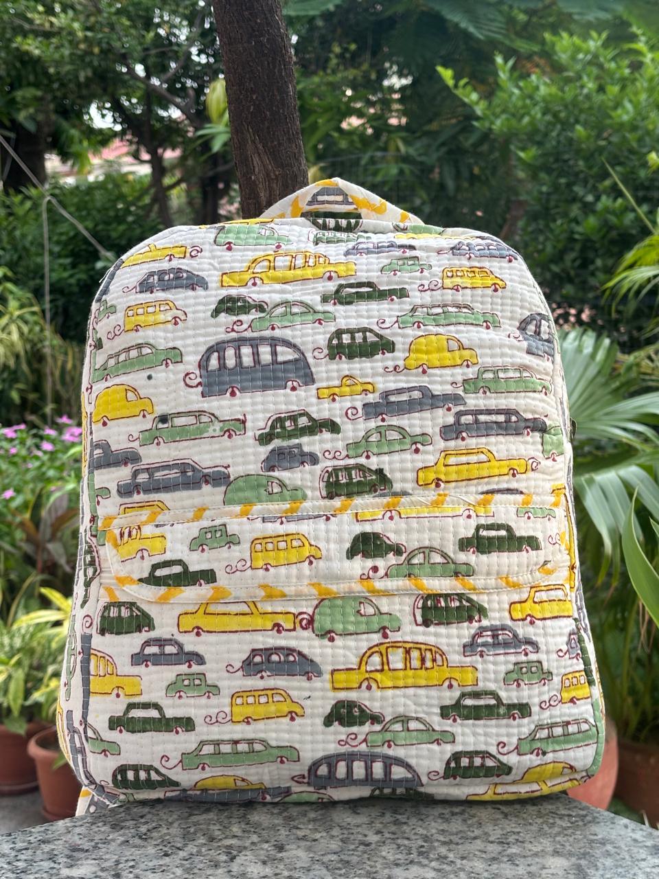 Backpack - Yellow green cars