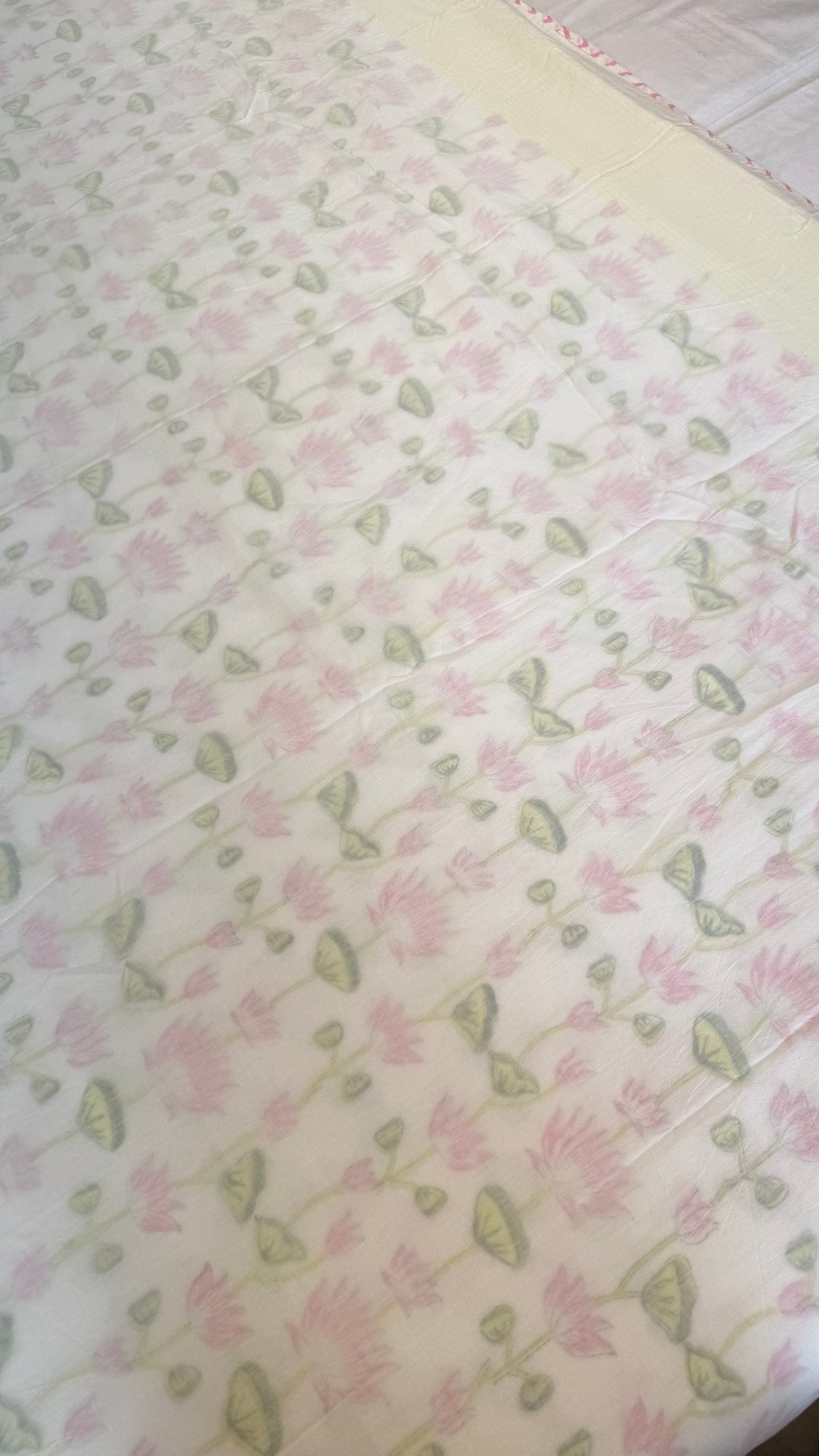 Pink Lotus Serenade Mul Mul Cotton Handblock Printed 3D Dohar