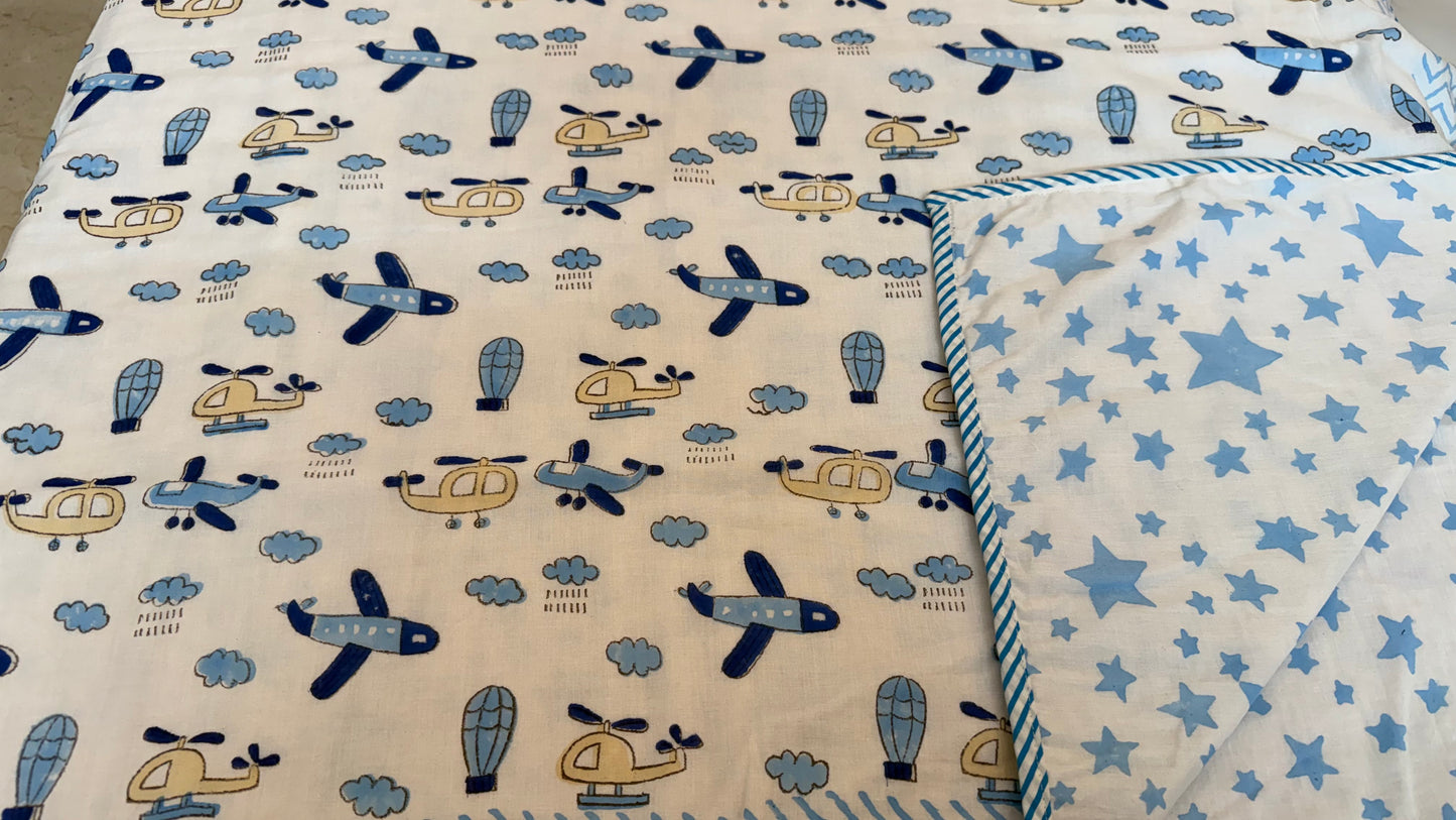 Sky Explorer Handblock Print Mul Mul Cotton Dohar