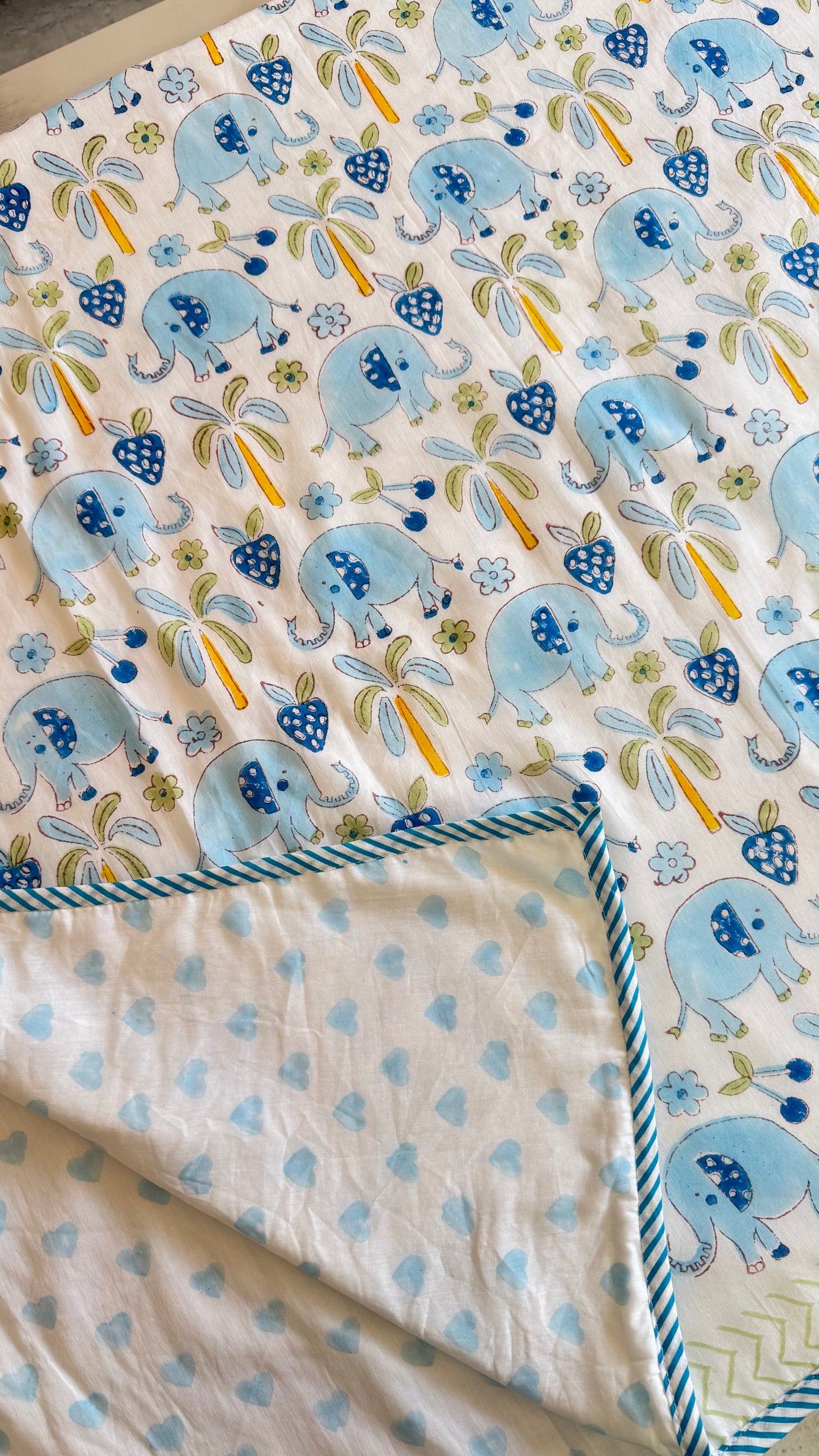Blue Elephant – Handblock Print Mul Mul Cotton Dohar
