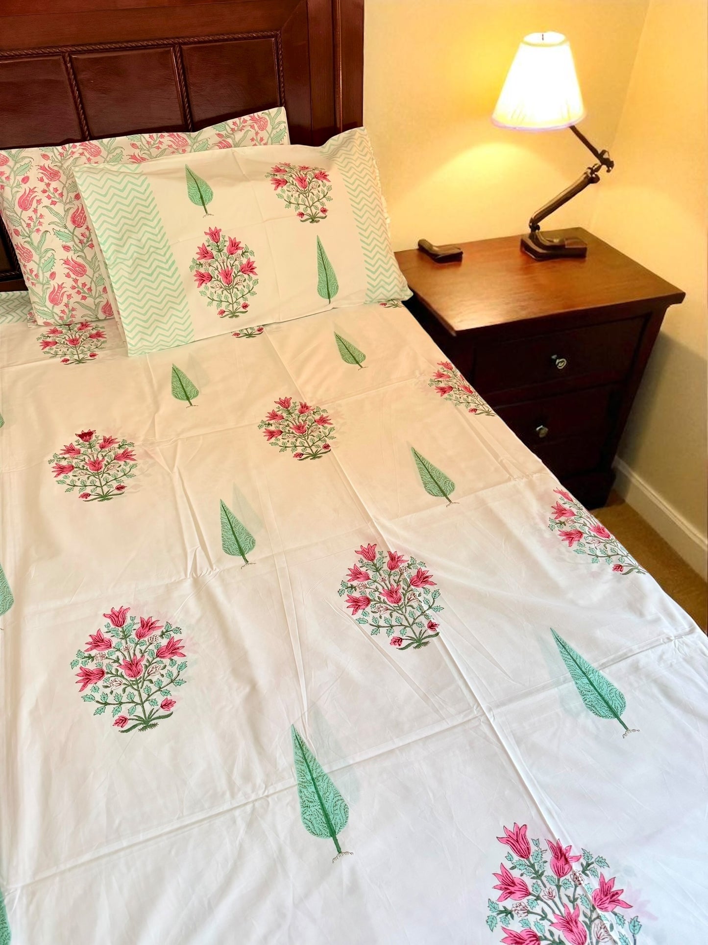 Gulbagh Buta Handblock Printed Cotton Bedsheet