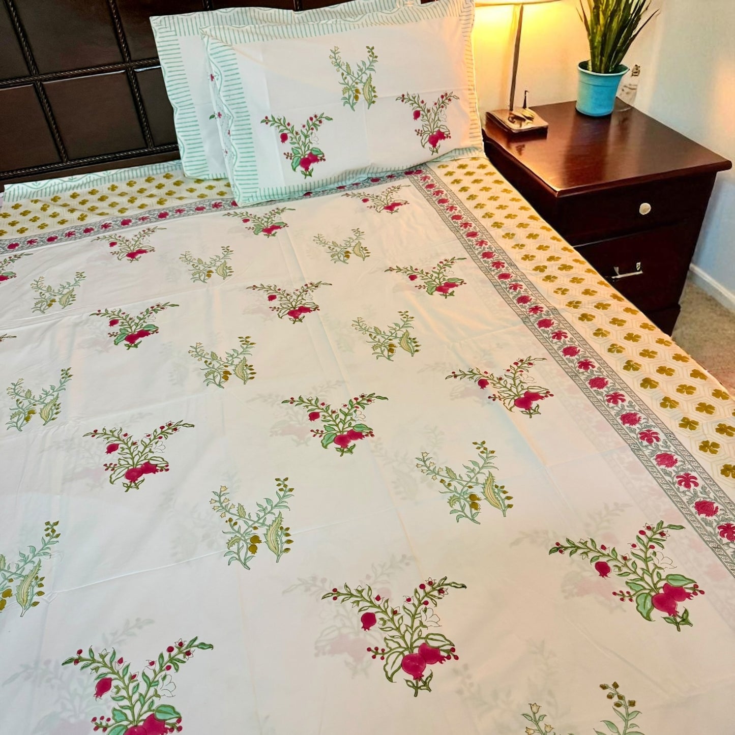 Gulbahar Buti Handblock Printed Cotton Bedsheet