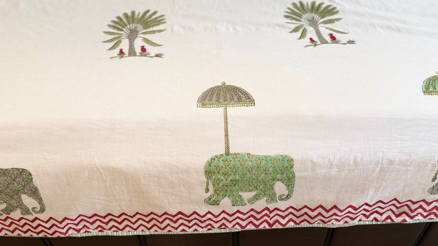 Elephant Garden Mul Mul Cotton Handblock Printed Dohar