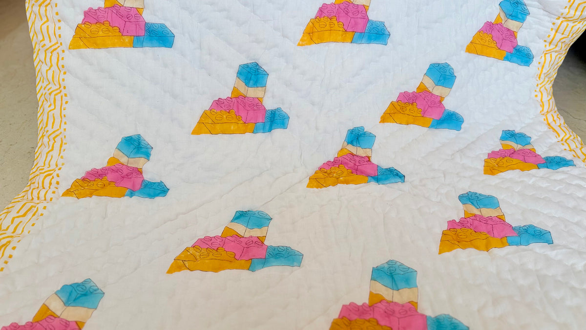 Building blocks- Handblock Print Mul Mul cotton Quilt
