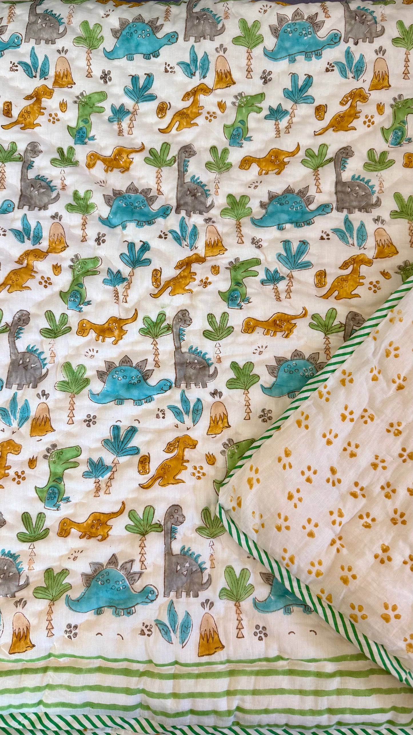 Roars and Palms – Handblock Print Mul Mul Cotton Quilt