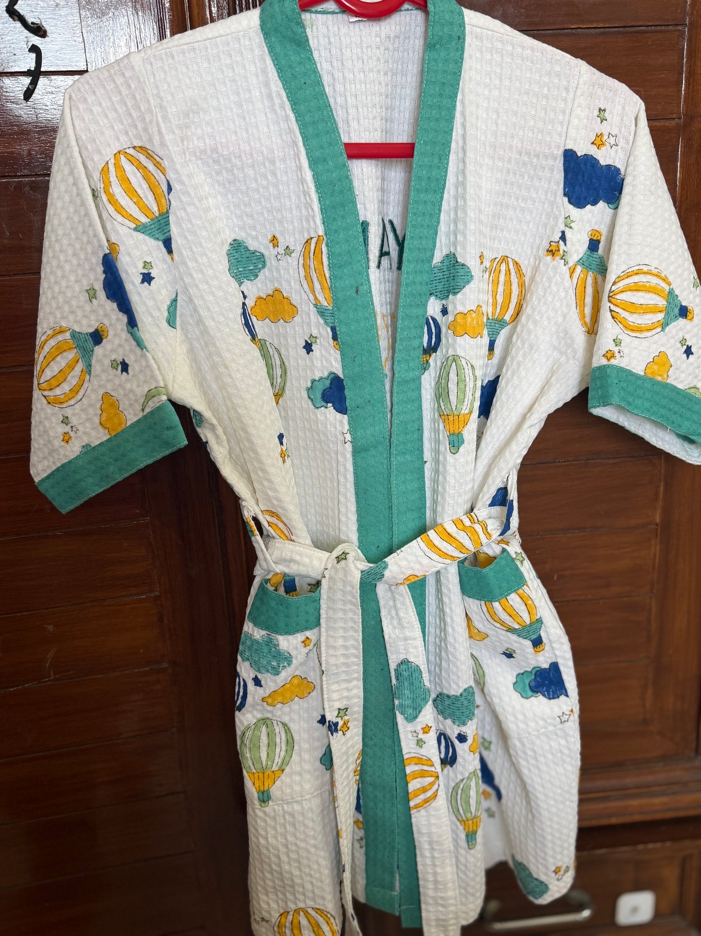 Kids Bathrobe Blue Balloon Design