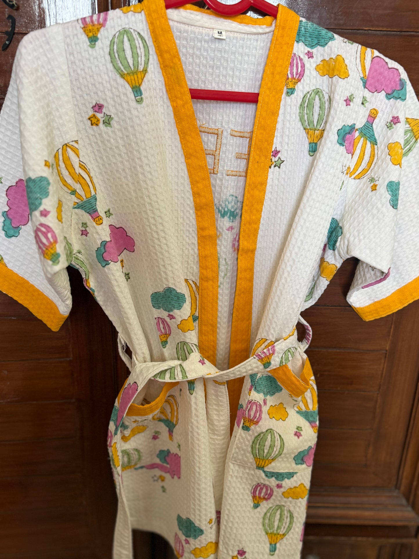 Kids Bathrobe Yellow Balloon Design