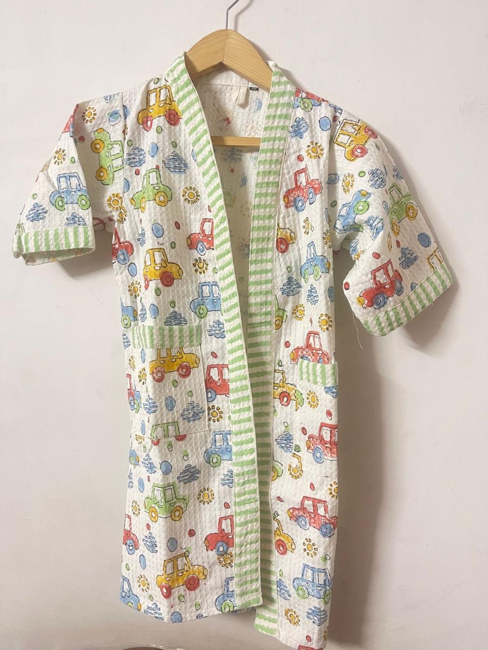 Kids Bathrobe Car Print