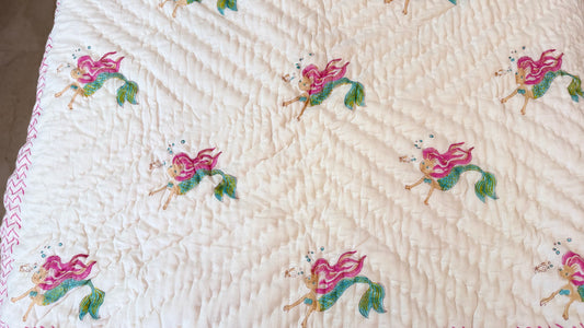 Mermaid- Handblock Print Mul Mul cotton Quilt
