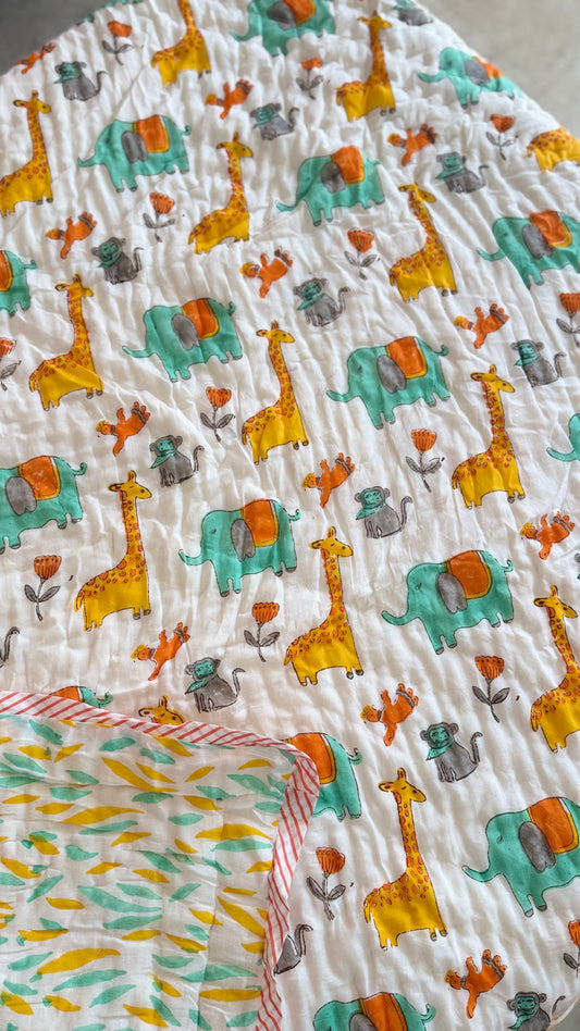 Wild wanderers- Handblock Print Mul Mul cotton Quilt