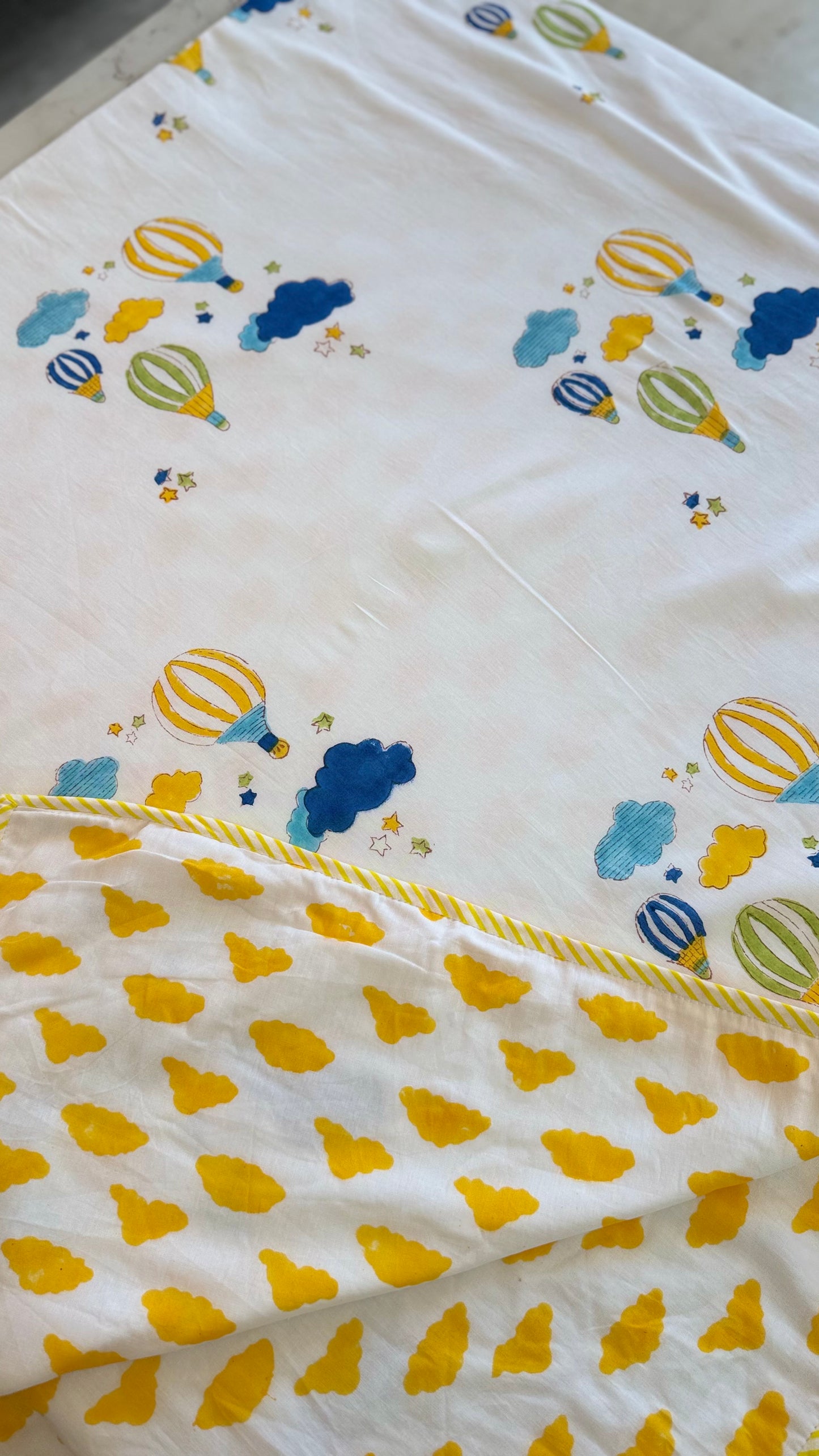 Blue Balloon Adventures – Handblock Print Mul Mul Cotton Dohar (Copy)