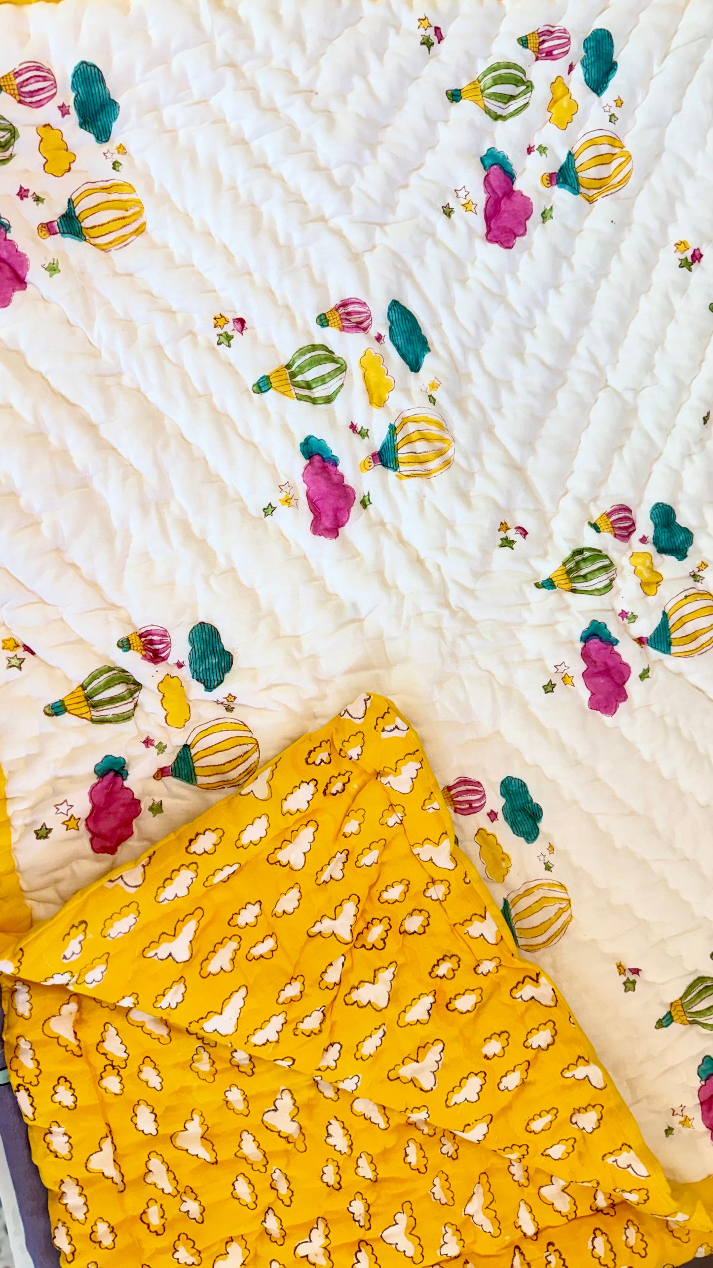 Up in the Clouds – Handblock Print Mul Mul Cotton Quilt
