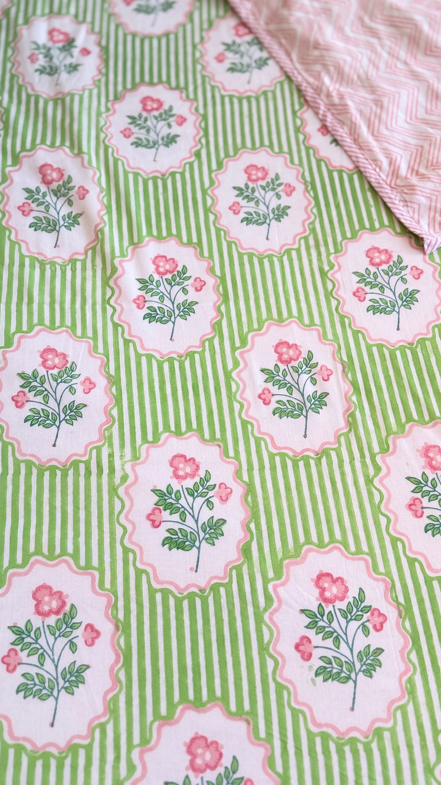 Rosé Trellis Handblock Print Mul Mul Cotton Dohar