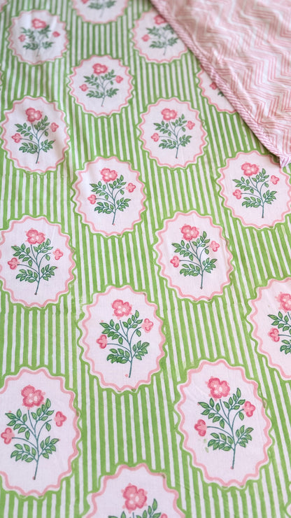 Rosé Trellis Handblock Print Mul Mul Cotton Dohar