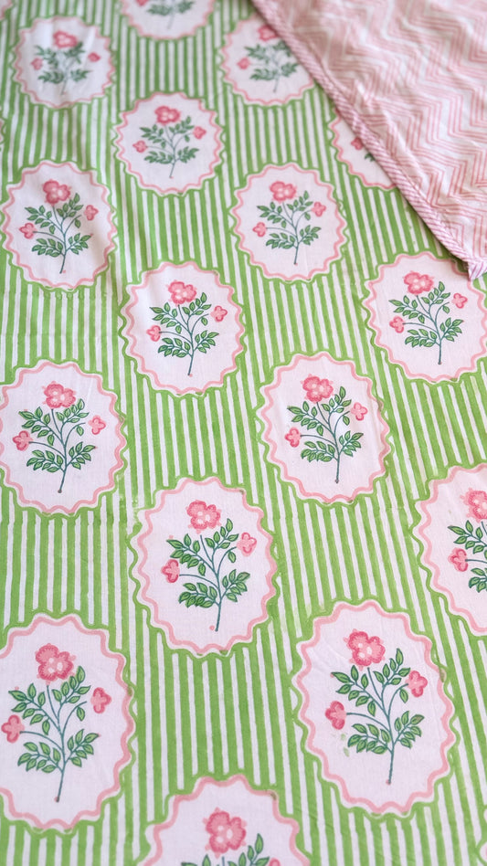 Rosé Trellis Handblock Print Mul Mul Cotton Dohar