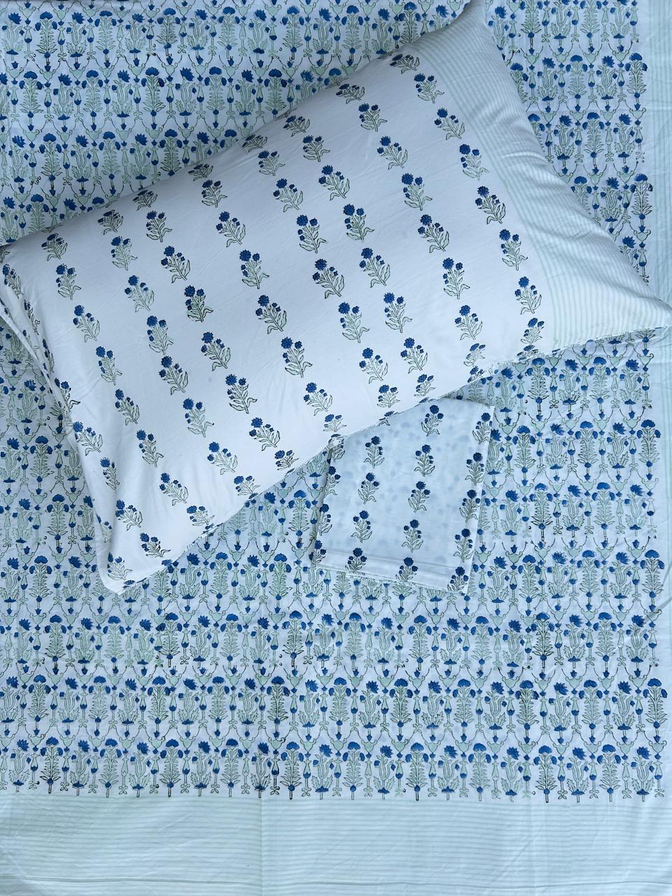 Neel Buti Jaal Handblock Printed Cotton Bedsheet