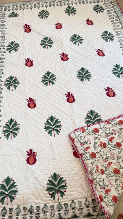 Anar Bagh Mul Mul Cotton Handblock Printed Quilt