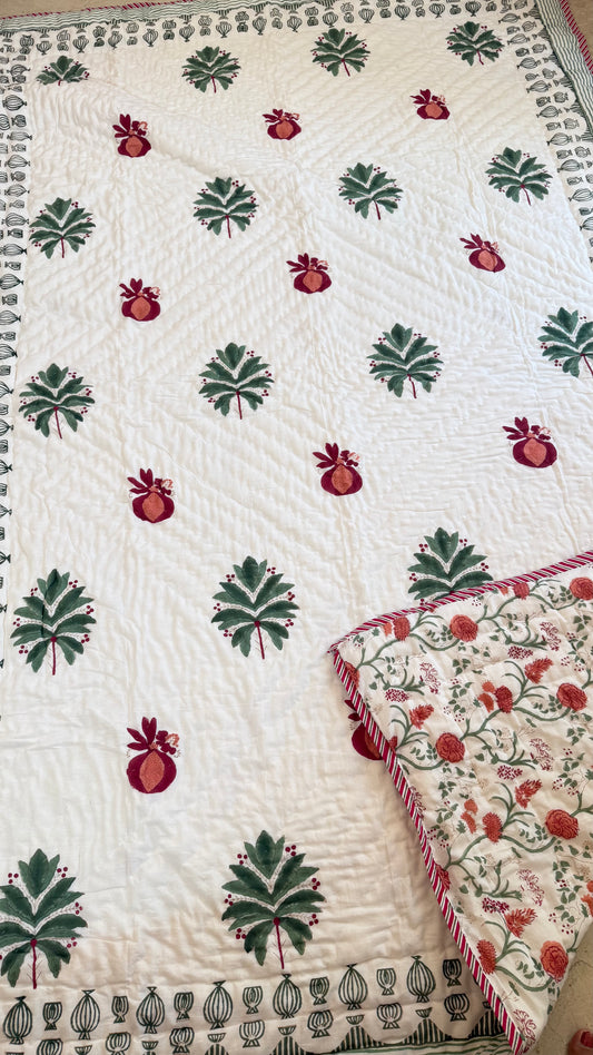 Anar Bagh Mul Mul Cotton Handblock Printed Quilt