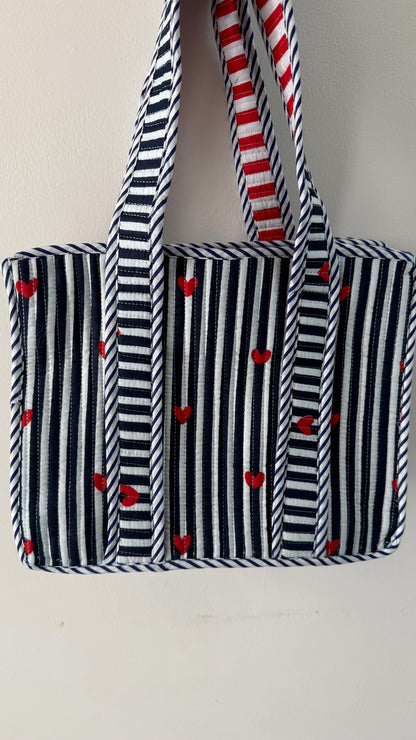 Navy hearts Mini tote bag