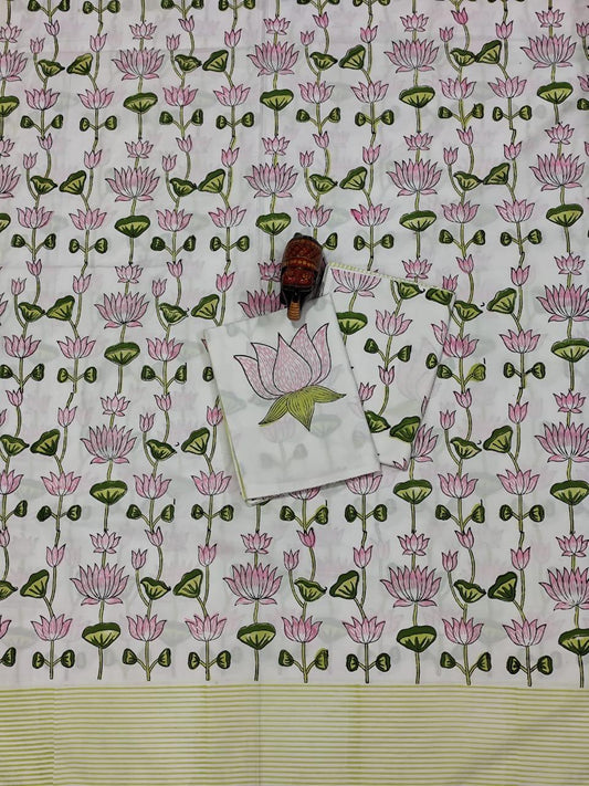 Kamal Phool Handblock Printed Cotton Bedsheet