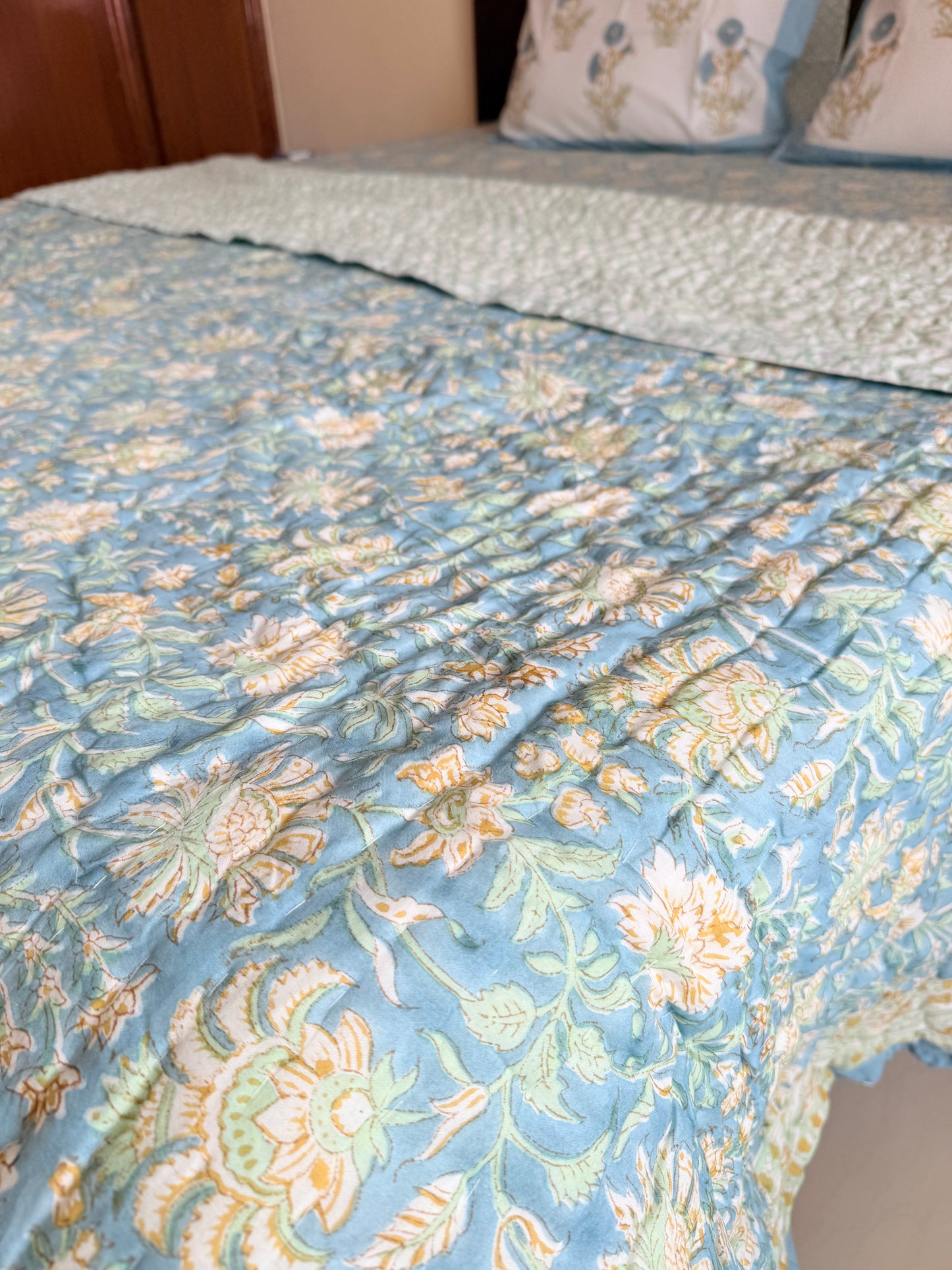 Bluebell Garden  Garden Mul Mul Cotton Handblock Printed Quilt