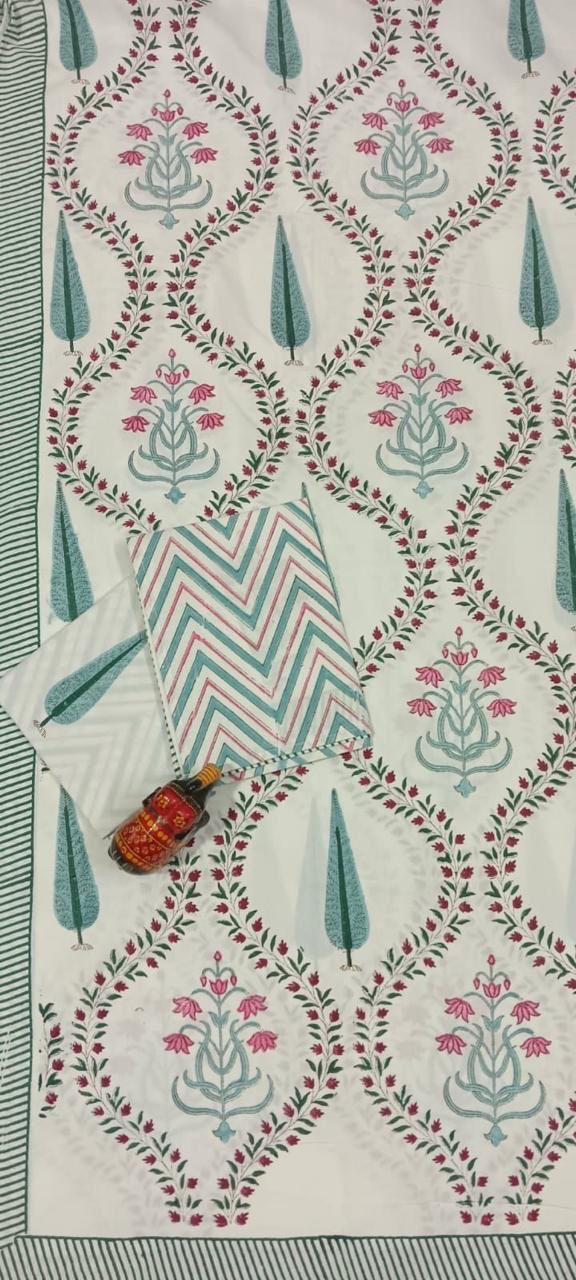 Persian Blossom Trellis Handblock Printed Cotton Bedsheet