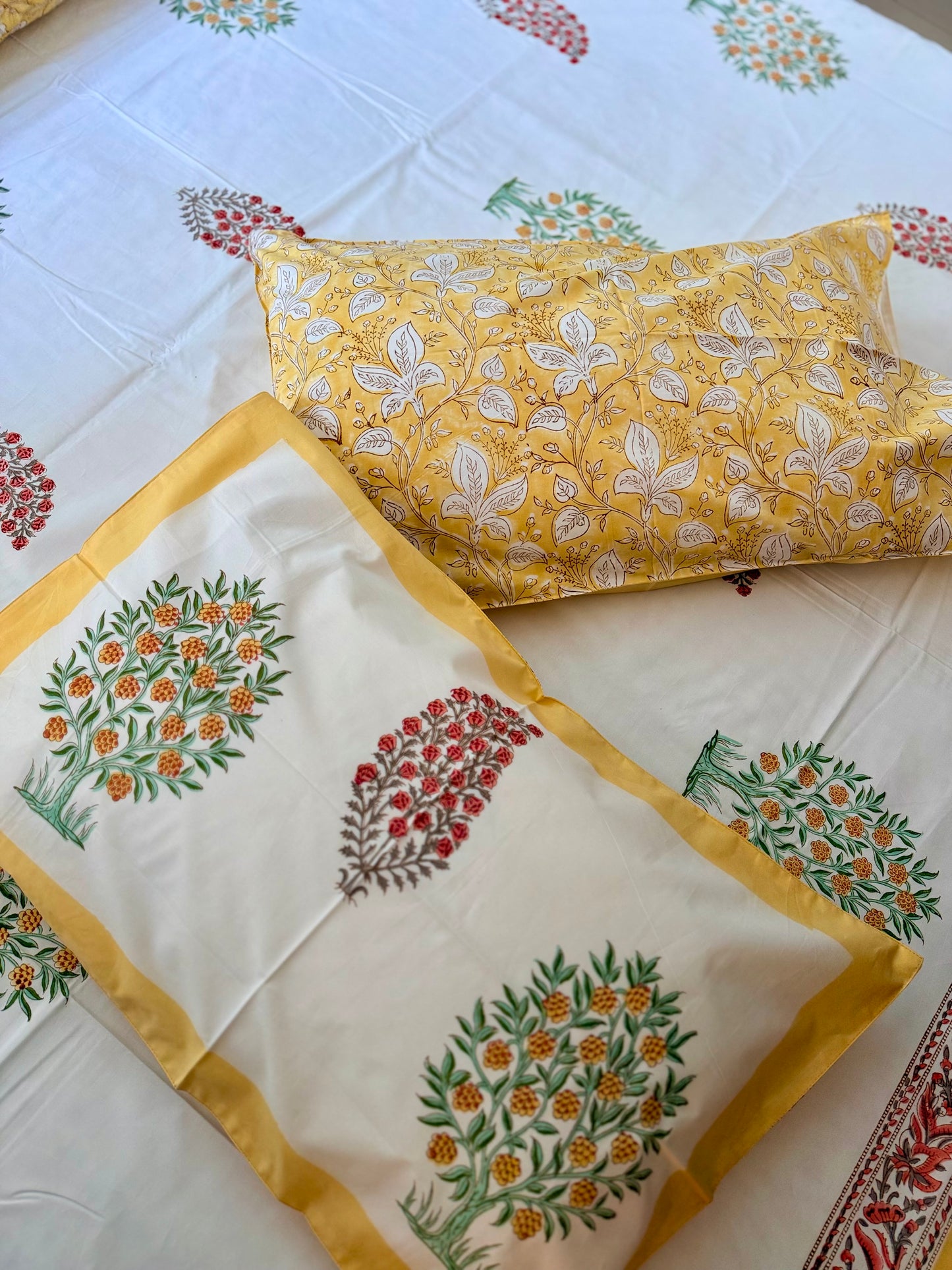 Sunehri Orchard Elegance Handblock Printed Cotton Bedsheet