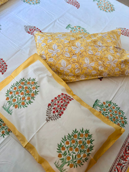 Sunehri Orchard Elegance Handblock Printed Cotton Bedsheet