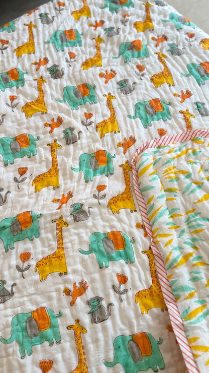 Wild wanderers- Handblock Print Mul Mul cotton Quilt