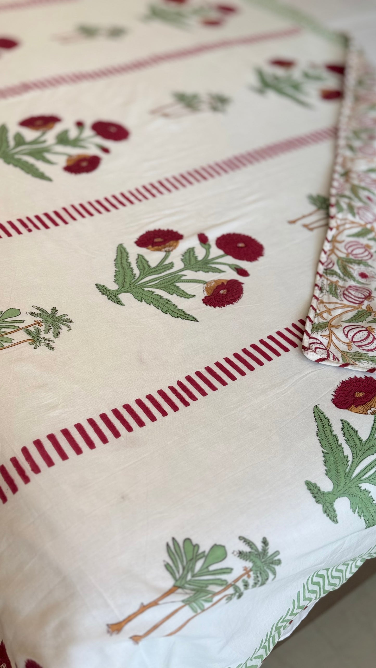 Crimson Bloom Handblock Print Mul Mul Cotton Dohar