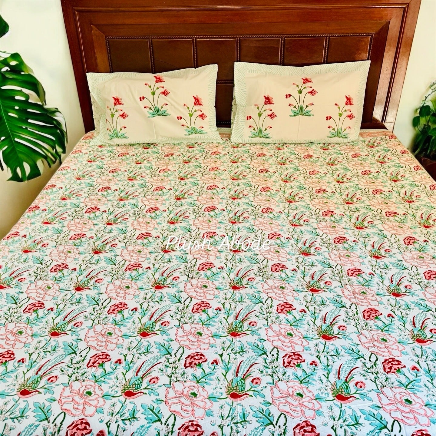 Vintage Bird Garden Handblock Printed Cotton Bedsheet