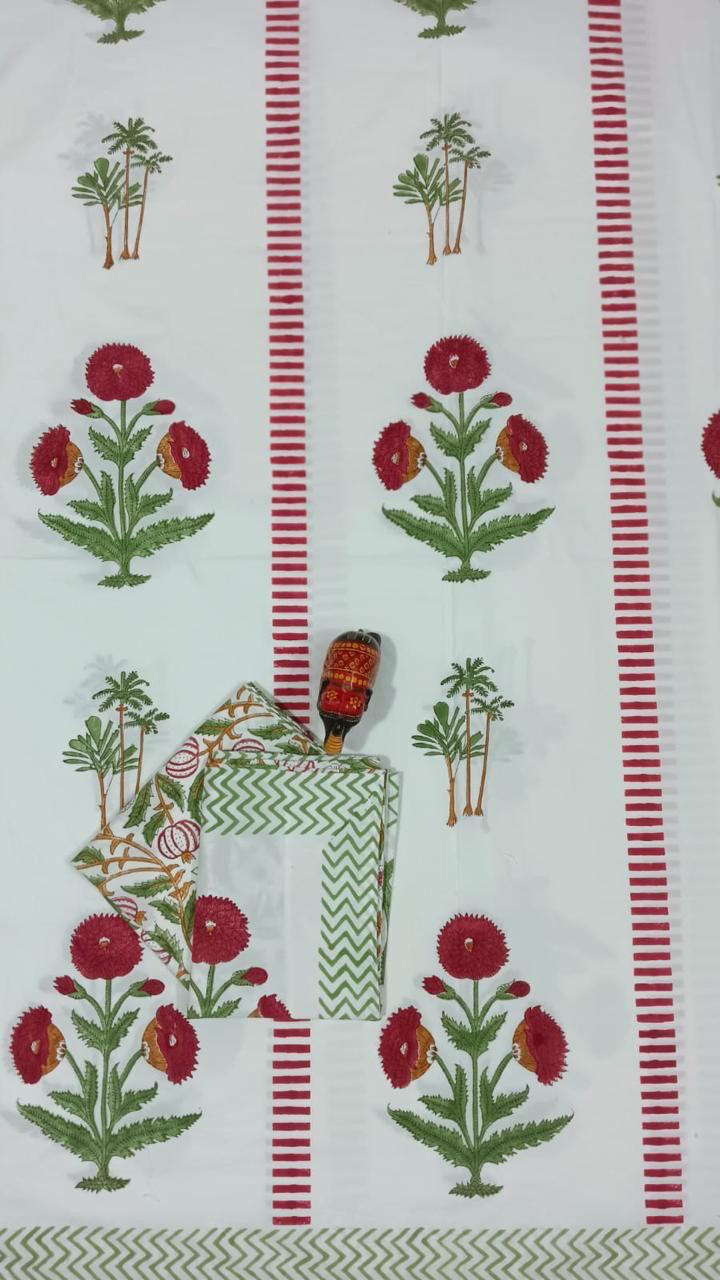 Scarlet Marigold Stripe Handblock Printed Cotton Bedsheet