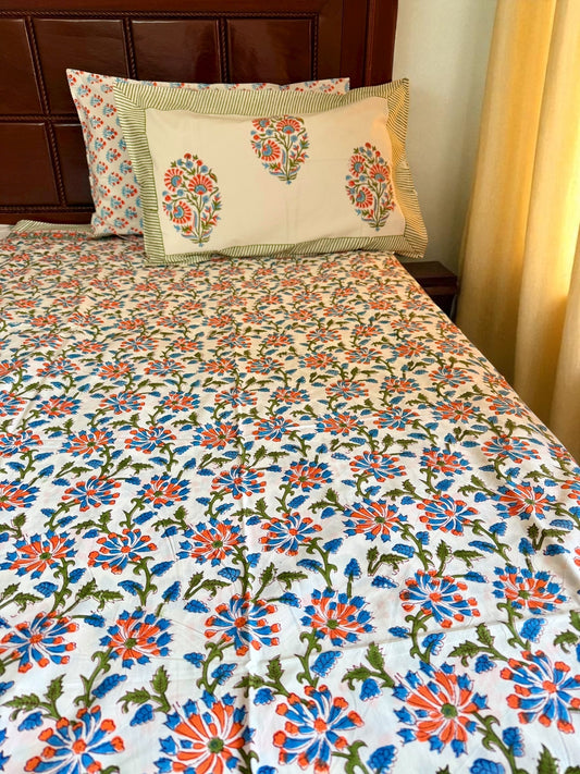 Rang Pushp Vatika Handblock Printed Cotton Bedsheet